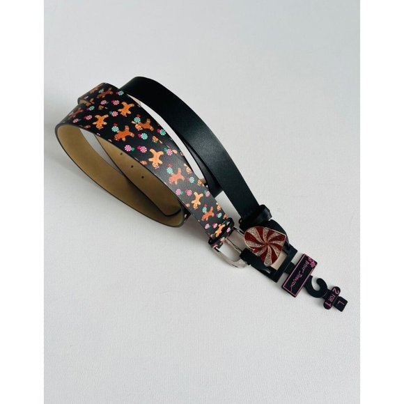 Betsey Johnson Set of 2 Gingerbread & Stripe Heart Buckle Belt ( L ) - Picture 1 of 2